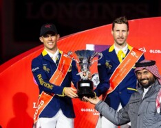 Pieter Devos schittert mee op het podium in de Global Champions League van Doha